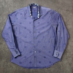 Marco Brunelli Shirt Mens Large Purple Patterned Long Sleeve Cotton Button Up